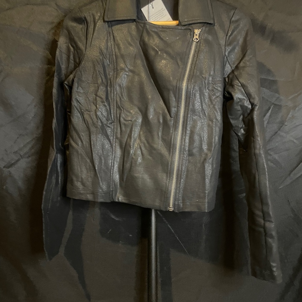 Krisa Women’s Black Leather Biker Jacket with Asymmetrical Zipper, Medium